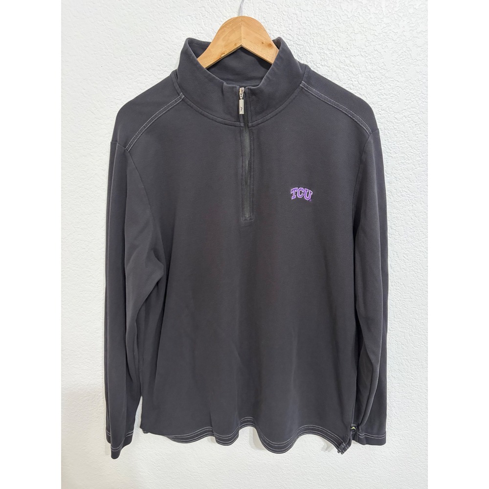 Tommy Bahama TCU Horned Frogs IslandZone 1/4 Zip Pullover Mens Large BlackSupima - Picture 2 of 4
